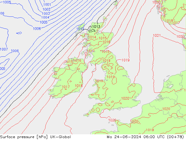 pressão do solo UK-Global Seg 24.06.2024 06 UTC