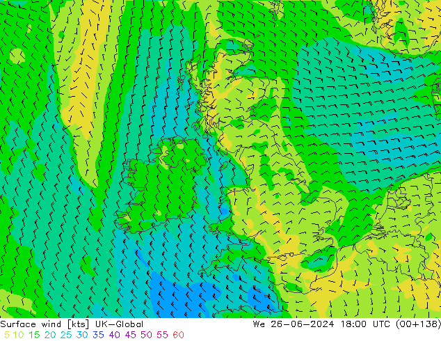 Surface wind UK-Global We 26.06.2024 18 UTC