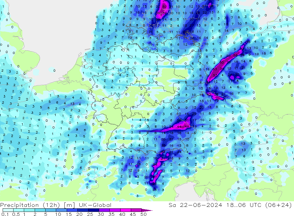 Precipitation (12h) UK-Global Sa 22.06.2024 06 UTC