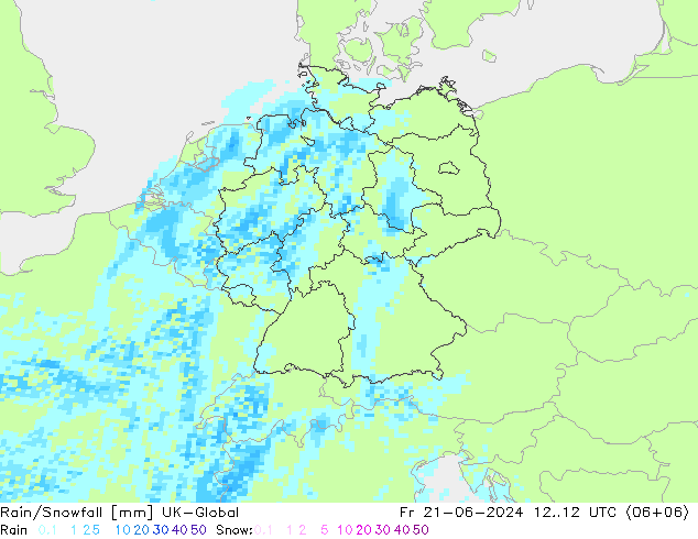 Rain/Snowfall UK-Global 星期五 21.06.2024 12 UTC