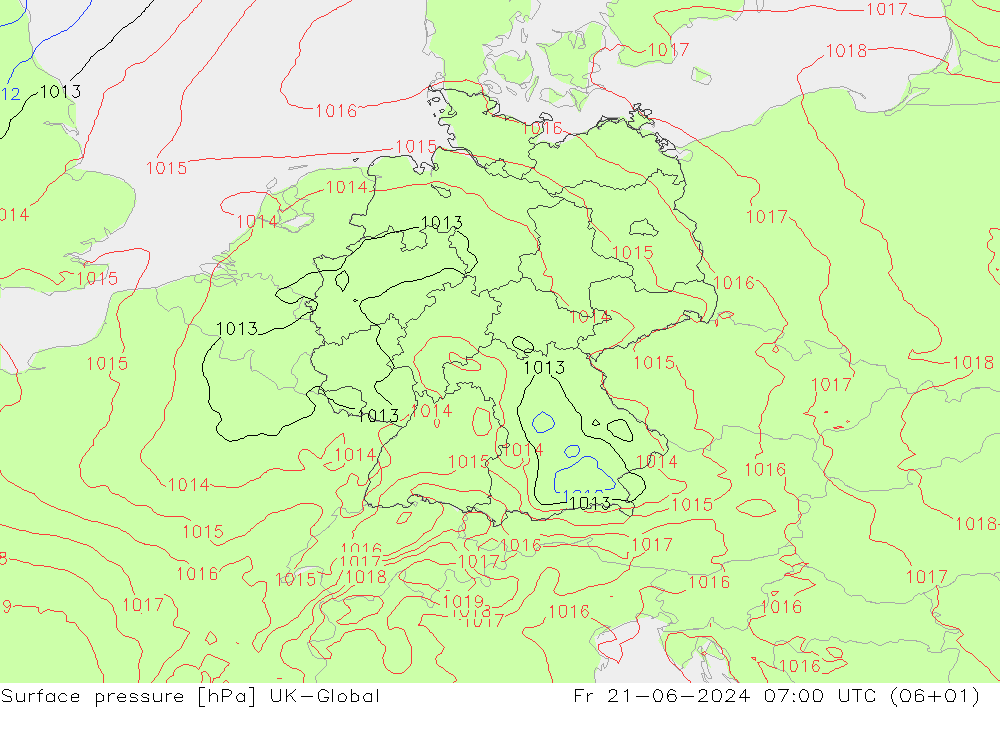 地面气压 UK-Global 星期五 21.06.2024 07 UTC