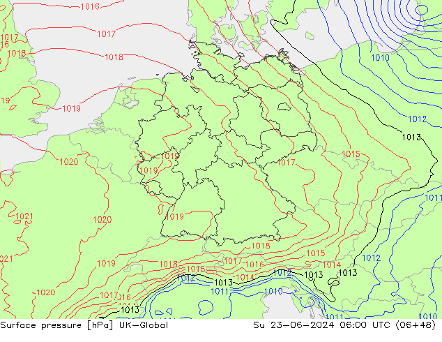 Atmosférický tlak UK-Global Ne 23.06.2024 06 UTC