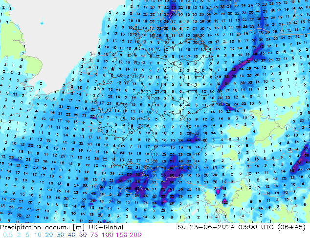 Precipitation accum. UK-Global Su 23.06.2024 03 UTC