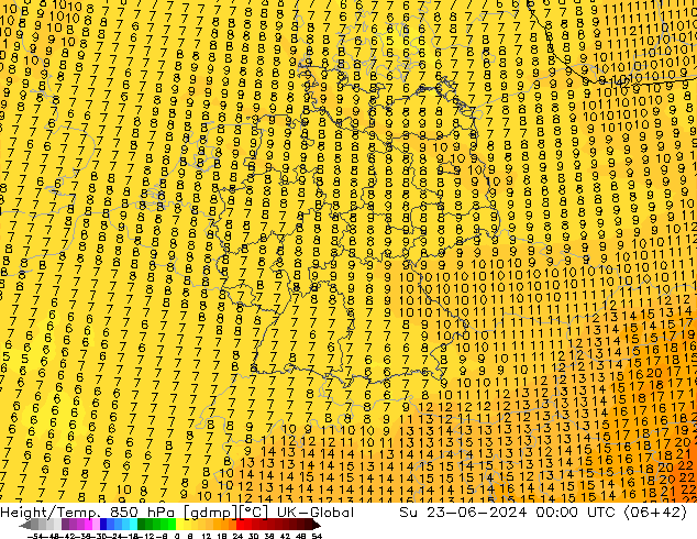 Géop./Temp. 850 hPa UK-Global dim 23.06.2024 00 UTC