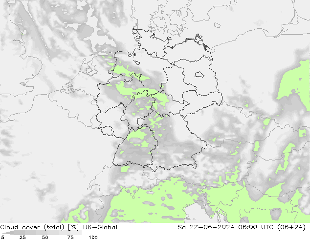 Nubes (total) UK-Global sáb 22.06.2024 06 UTC