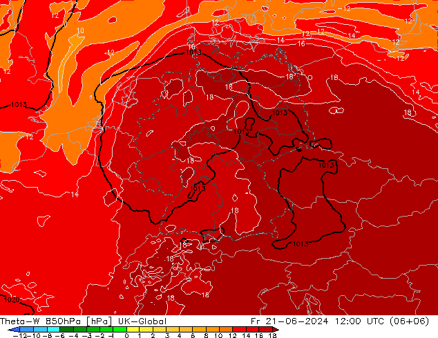 Theta-W 850hPa UK-Global Fr 21.06.2024 12 UTC