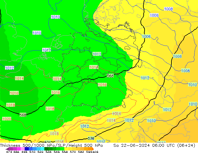 Thck 500-1000hPa UK-Global so. 22.06.2024 06 UTC