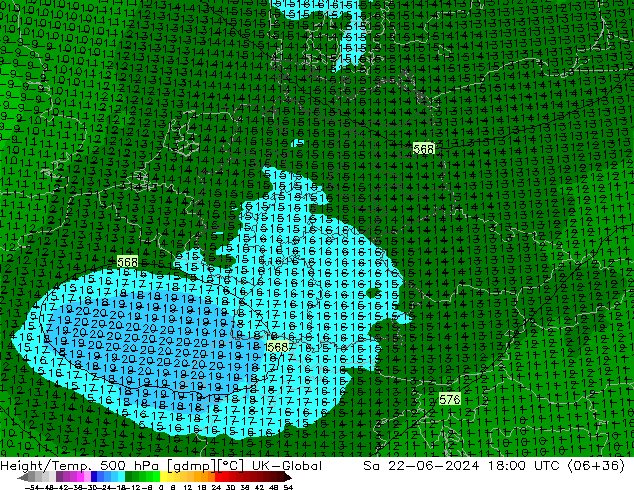 Geop./Temp. 500 hPa UK-Global sáb 22.06.2024 18 UTC