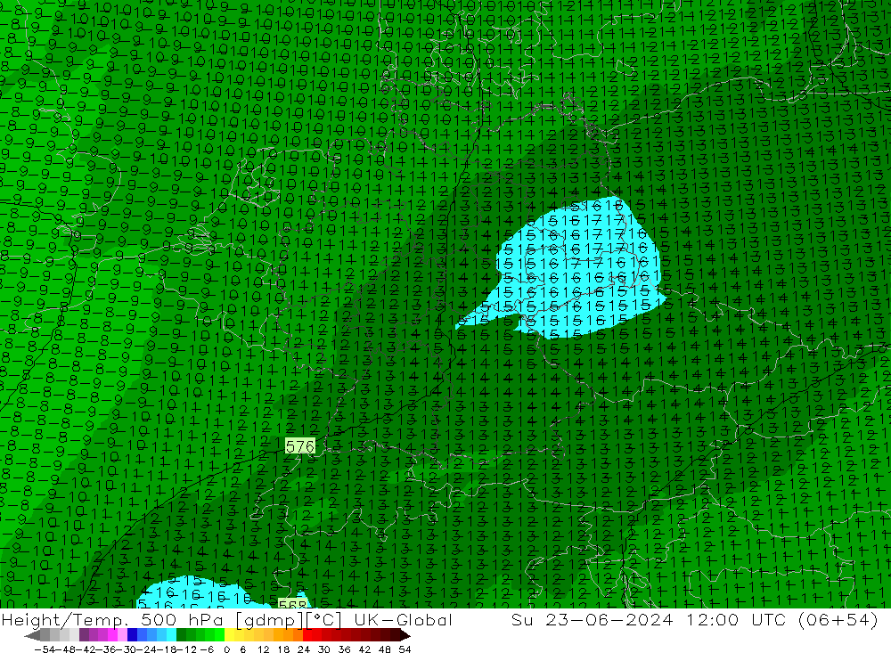 Height/Temp. 500 hPa UK-Global Dom 23.06.2024 12 UTC