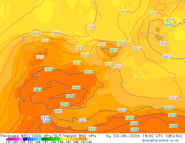 Thck 850-1000 hPa UK-Global Dom 23.06.2024 18 UTC