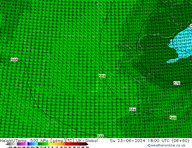 Height/Temp. 500 hPa UK-Global nie. 23.06.2024 18 UTC