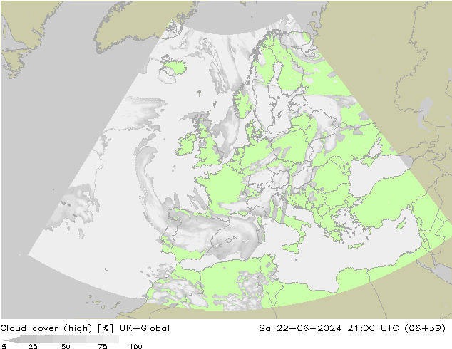 zachmurzenie (wysokie) UK-Global so. 22.06.2024 21 UTC