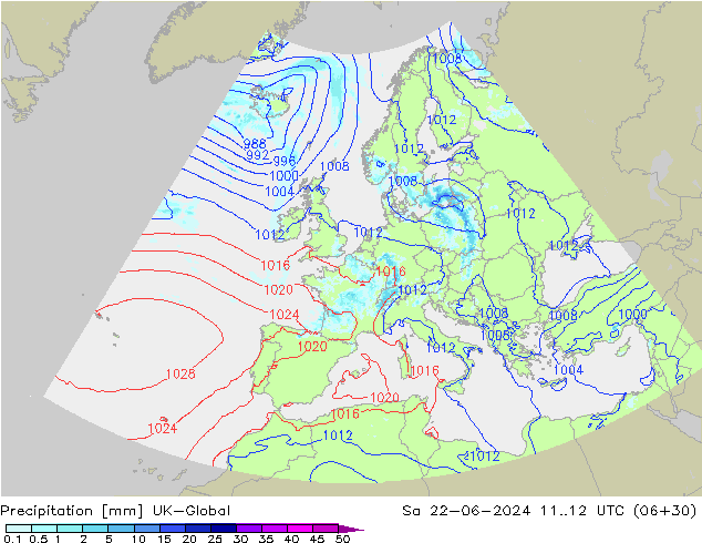 Niederschlag UK-Global Sa 22.06.2024 12 UTC