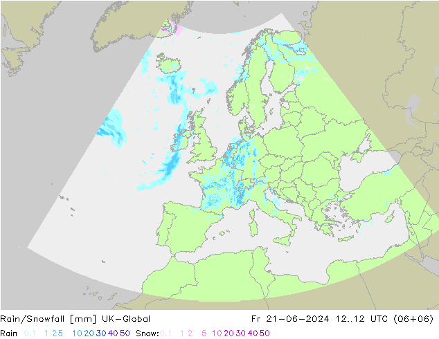 Rain/Snowfall UK-Global Pá 21.06.2024 12 UTC