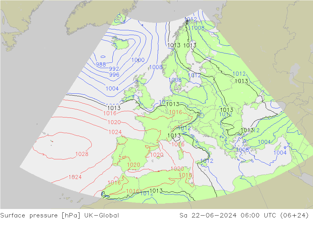 Surface pressure UK-Global Sa 22.06.2024 06 UTC