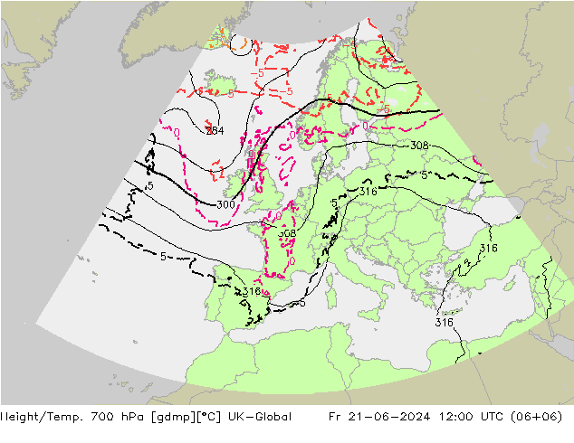 Height/Temp. 700 гПа UK-Global пт 21.06.2024 12 UTC