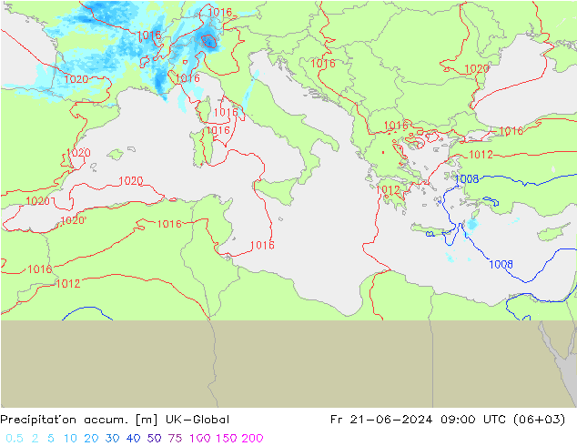 Precipitation accum. UK-Global Fr 21.06.2024 09 UTC