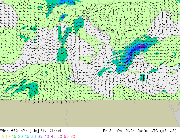 Vento 850 hPa UK-Global ven 21.06.2024 09 UTC