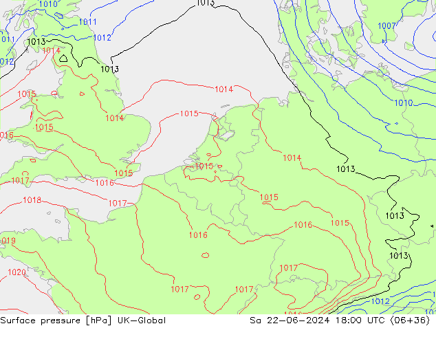 Surface pressure UK-Global Sa 22.06.2024 18 UTC