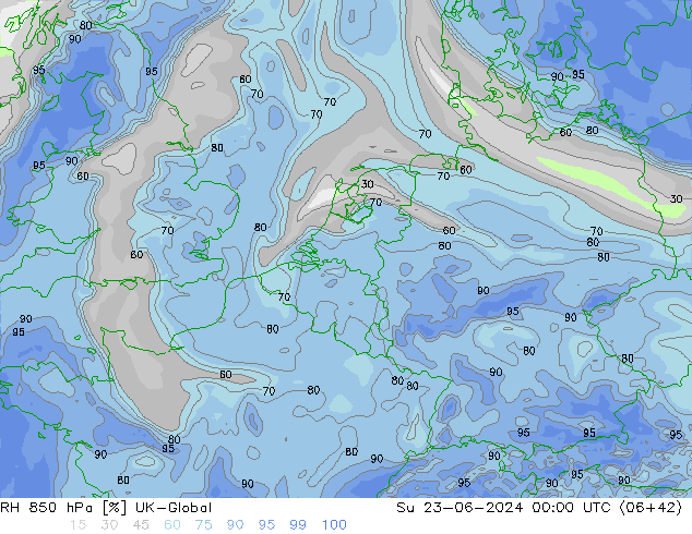 850 hPa Nispi Nem UK-Global Paz 23.06.2024 00 UTC