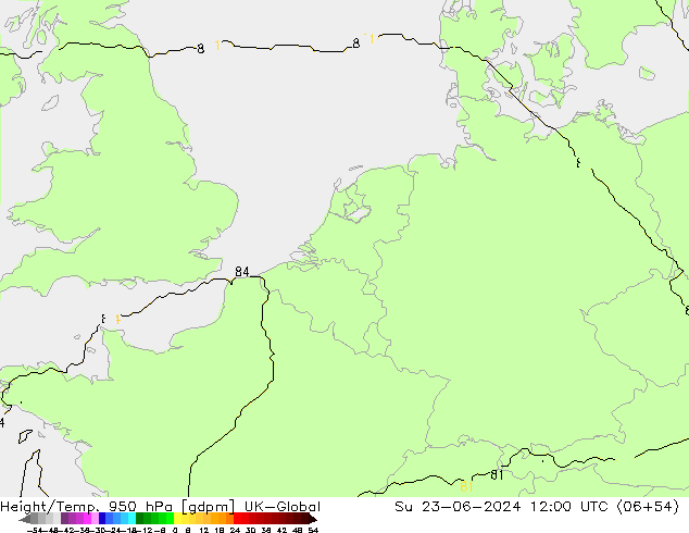 Height/Temp. 950 hPa UK-Global Su 23.06.2024 12 UTC