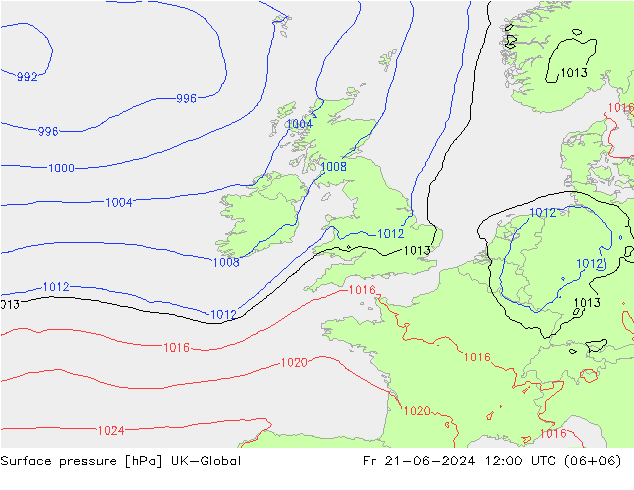 Luchtdruk (Grond) UK-Global vr 21.06.2024 12 UTC