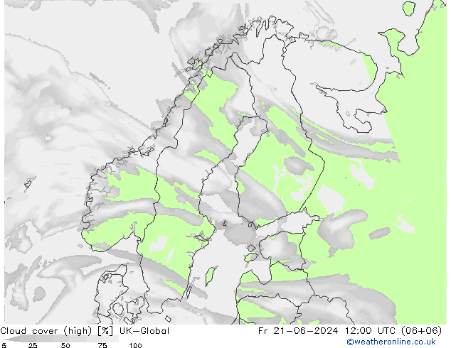 Cloud cover (high) UK-Global Fr 21.06.2024 12 UTC