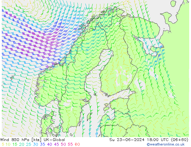 Vent 850 hPa UK-Global dim 23.06.2024 18 UTC