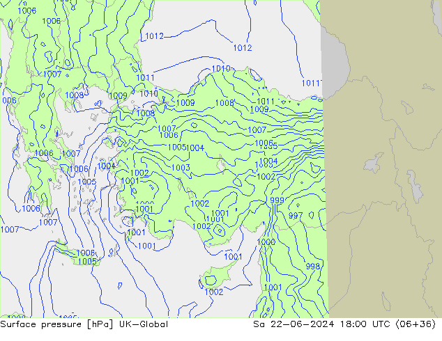 Surface pressure UK-Global Sa 22.06.2024 18 UTC