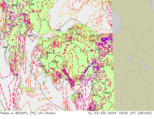 Theta-e 850hPa UK-Global zo 23.06.2024 18 UTC