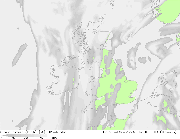 Cloud cover (high) UK-Global Fr 21.06.2024 09 UTC