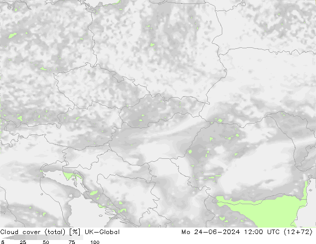 Cloud cover (total) UK-Global Mo 24.06.2024 12 UTC