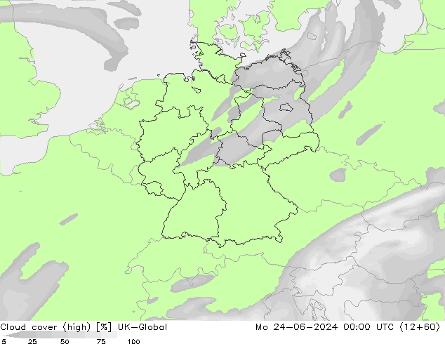 Cloud cover (high) UK-Global Mo 24.06.2024 00 UTC