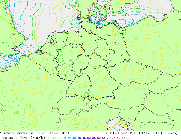 Isotachen (km/h) UK-Global Fr 21.06.2024 18 UTC