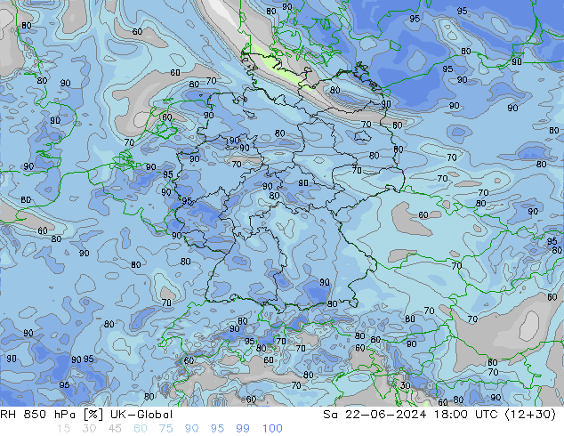 RH 850 hPa UK-Global  22.06.2024 18 UTC