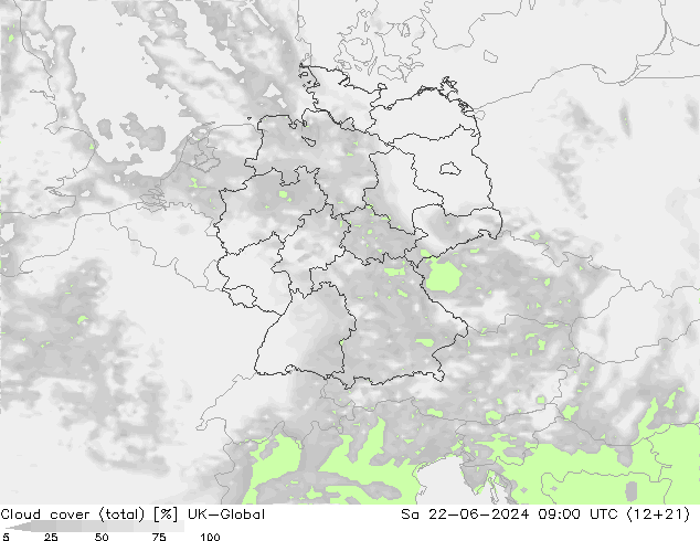 Cloud cover (total) UK-Global Sa 22.06.2024 09 UTC