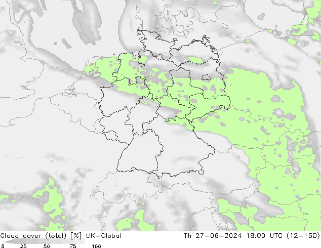 Bewolking (Totaal) UK-Global do 27.06.2024 18 UTC