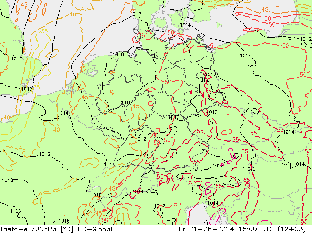 Theta-e 700hPa UK-Global Fr 21.06.2024 15 UTC