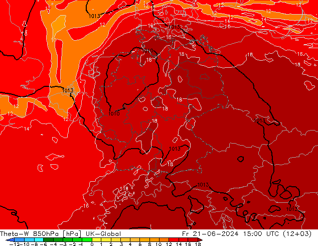 Theta-W 850hPa UK-Global ven 21.06.2024 15 UTC