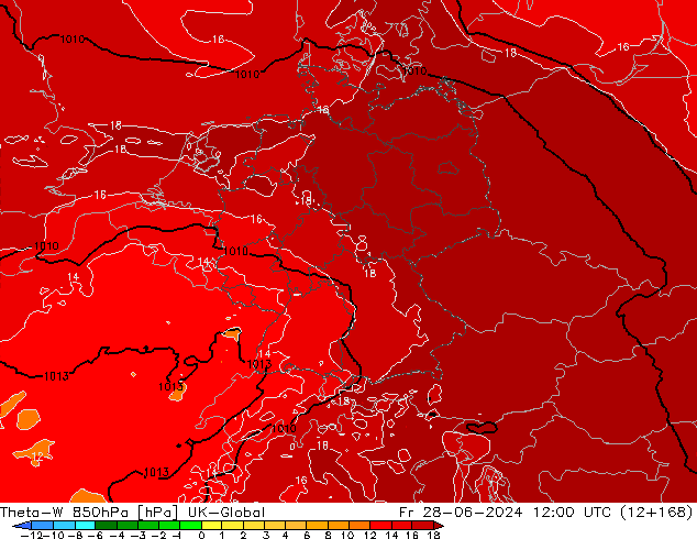Theta-W 850hPa UK-Global Fr 28.06.2024 12 UTC