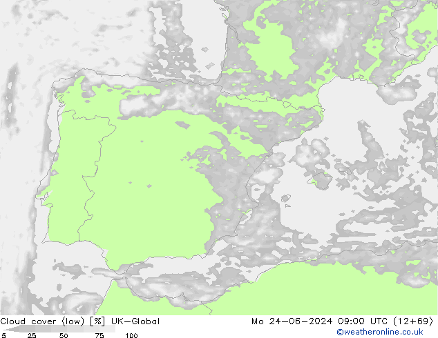 Nubes bajas UK-Global lun 24.06.2024 09 UTC