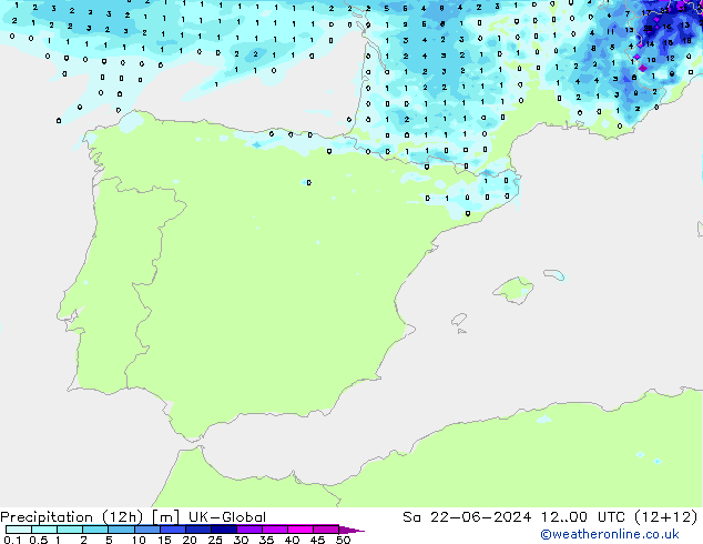 Precipitación (12h) UK-Global sáb 22.06.2024 00 UTC