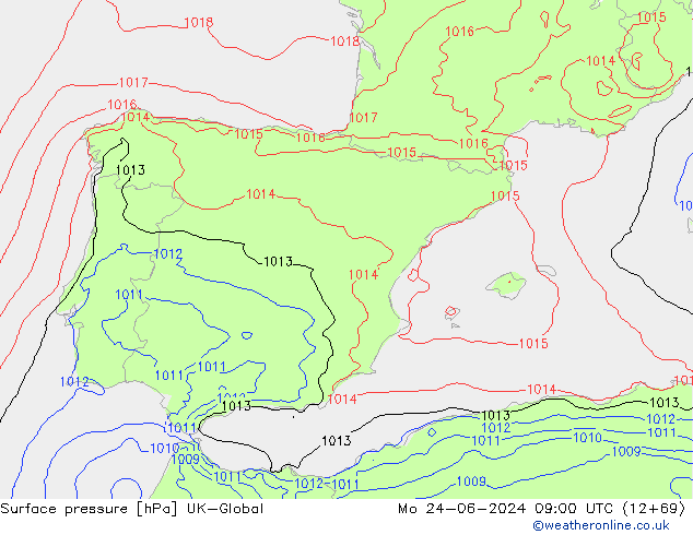 приземное давление UK-Global пн 24.06.2024 09 UTC