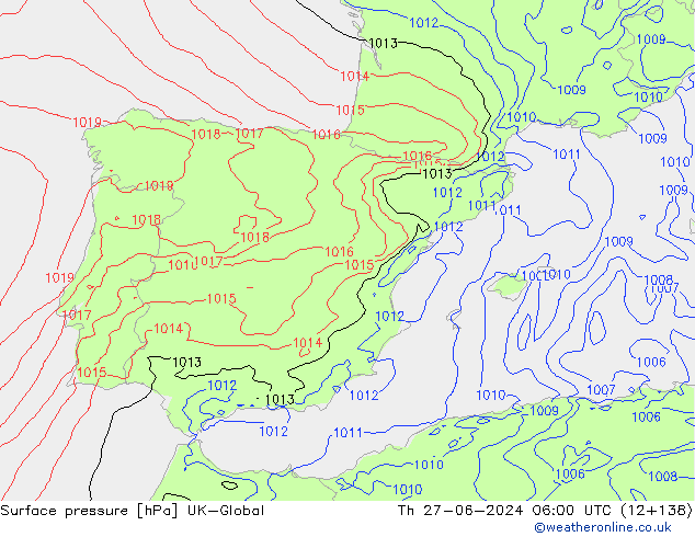 Surface pressure UK-Global Th 27.06.2024 06 UTC