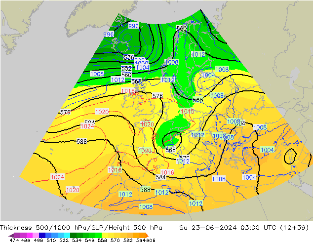 Thck 500-1000hPa UK-Global Su 23.06.2024 03 UTC