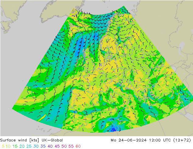 wiatr 10 m UK-Global pon. 24.06.2024 12 UTC