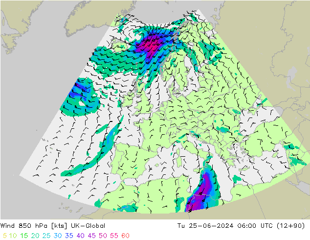 Vento 850 hPa UK-Global Ter 25.06.2024 06 UTC