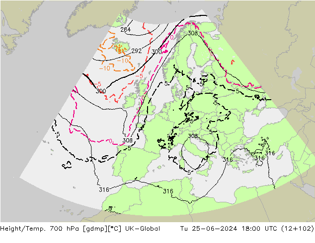 Hoogte/Temp. 700 hPa UK-Global di 25.06.2024 18 UTC