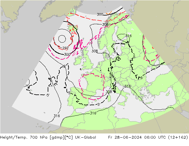 Height/Temp. 700 hPa UK-Global ven 28.06.2024 06 UTC