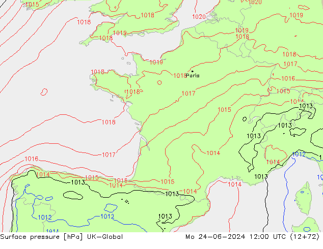 Presión superficial UK-Global lun 24.06.2024 12 UTC